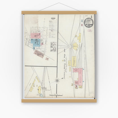 Old map wall art mockup — magnetic wood frame on white wall — Sanborn Fire Insurance Map from Mount Vernon, Jefferson County, Illinois (1889) - Complete Map Set