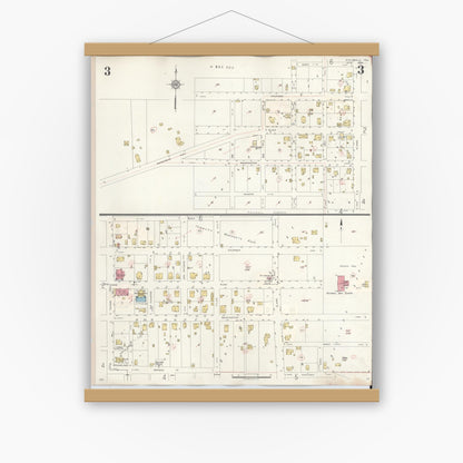 Old map wall art mockup — magnetic wood frame on white wall — Sanborn Fire Insurance Map from Rockwall, Rockwall County, Texas (1945), Sheet #0003
