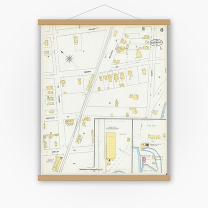 Old map wall art mockup — magnetic wood frame on white wall — Sanborn Fire Insurance Map from Riverhead, Suffolk County, New York (1902), Sheet #0006