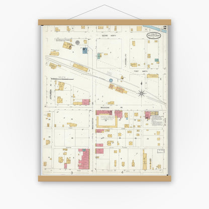 Old map wall art mockup — magnetic wood frame on white wall — Sanborn Fire Insurance Map from West Plains, Howell County, Missouri (1906), Sheet #0002