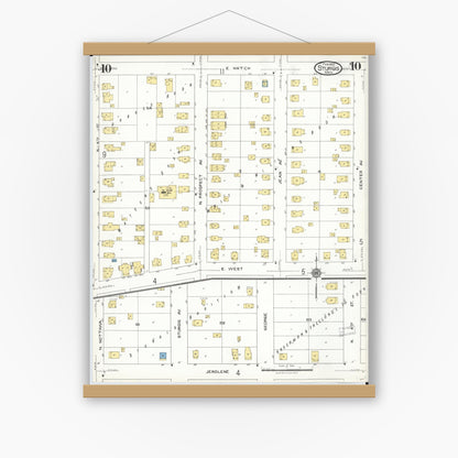 Old map wall art mockup — magnetic wood frame on white wall — Sanborn Fire Insurance Map from Sturgis, Saint Joseph County, Michigan (1923), Sheet #0010