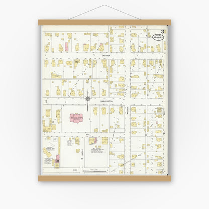 Old map wall art mockup — magnetic wood frame on white wall — Sanborn Fire Insurance Map from Hope, Bartholomew County, Indiana (1910), Sheet #0003