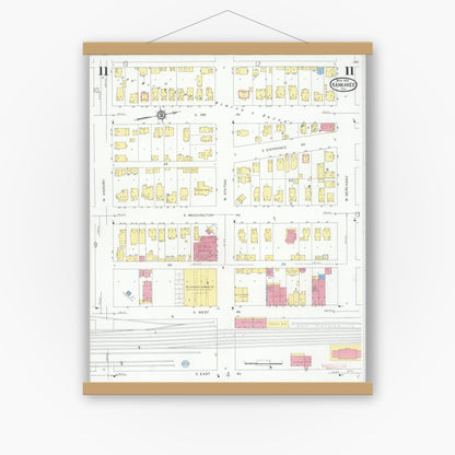 Old map wall art mockup — magnetic wood frame on white wall — Sanborn Fire Insurance Map from Kankakee, Kankakee County, Illinois (1930), Sheet #0011