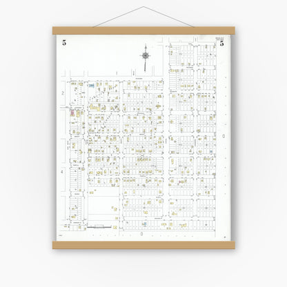 Old map wall art mockup — magnetic wood frame on white wall — Sanborn Fire Insurance Map from Freer, Duval County, Texas (1948), Sheet #0005
