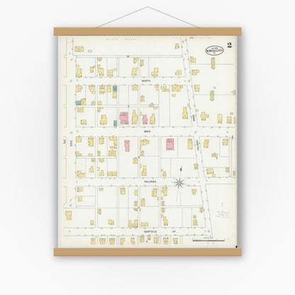 Old map wall art mockup — magnetic wood frame on white wall — Sanborn Fire Insurance Map from West Middlesex, Mercer County, Pennsylvania (1900), Sheet #0002