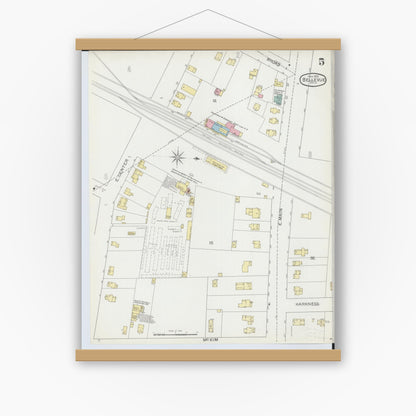 Old map wall art mockup — magnetic wood frame on white wall — Sanborn Fire Insurance Map from Bellevue, Huron And Sandusky County, Ohio (1893), Sheet #0005