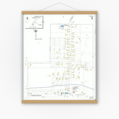 Old map wall art mockup — magnetic wood frame on white wall — Sanborn Fire Insurance Map from Stryker, Williams County, Ohio (1951), Sheet #0005