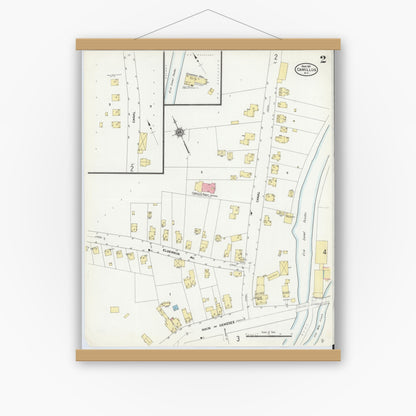 Old map wall art mockup — magnetic wood frame on white wall — Sanborn Fire Insurance Map from Camillus, Onondaga County, New York (1911), Sheet #0002