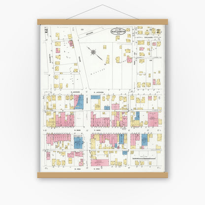 Old map wall art mockup — magnetic wood frame on white wall — Sanborn Fire Insurance Map from New Lexington, Perry County, Ohio (1926), Sheet #0002