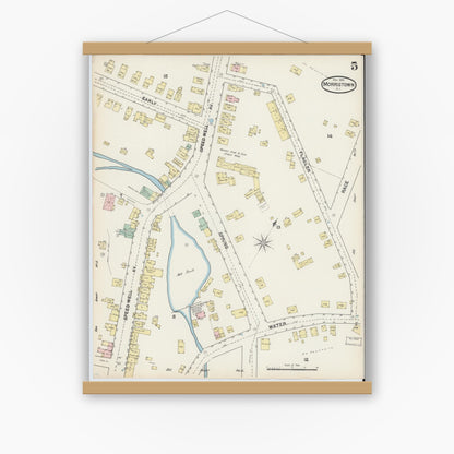 Old map wall art mockup — magnetic wood frame on white wall — Sanborn Fire Insurance Map from Morristown, Morris County, New Jersey (1890), Sheet #0005