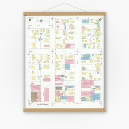 Old map wall art mockup — magnetic wood frame on white wall — Sanborn Fire Insurance Map from Beloit, Rock County, Wisconsin (1939), Sheet #0006