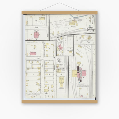 Old map wall art mockup — magnetic wood frame on white wall — Sanborn Fire Insurance Map from Leetonia, Columbiana County, Ohio (1893), Sheet #0003