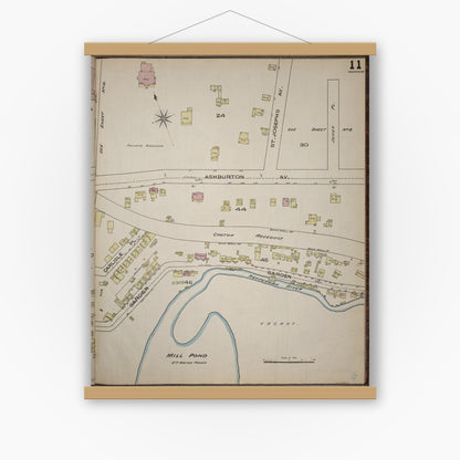 Old map wall art mockup — magnetic wood frame on white wall — Sanborn Fire Insurance Map from Yonkers, Westchester County, New York (1886), Sheet #0011