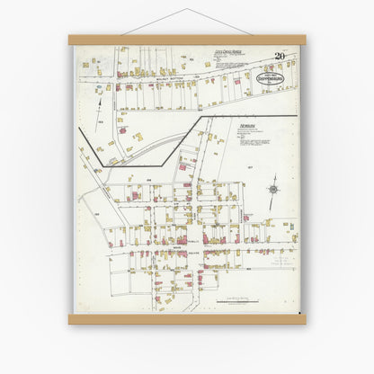 Old map wall art mockup — magnetic wood frame on white wall — Sanborn Fire Insurance Map from Shippensburg, Cumberland And Franklin Counties, Pennsylvania (1921), Sheet #0020
