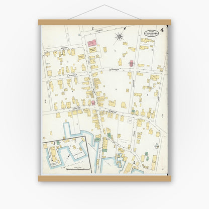 Old map wall art mockup — magnetic wood frame on white wall — Sanborn Fire Insurance Map from Edgartown, Dukes County, Massachusetts (1904), Sheet #0004