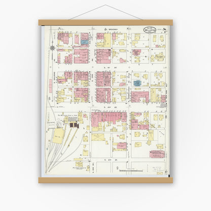 Old map wall art mockup — magnetic wood frame on white wall — Sanborn Fire Insurance Map from Wellston, Jackson County, Ohio (1911), Sheet #0007