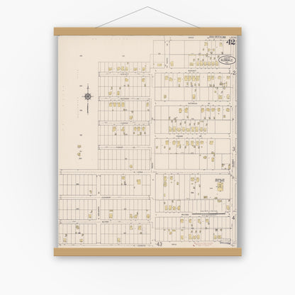 Old map wall art mockup — magnetic wood frame on white wall — Sanborn Fire Insurance Map from Glendale, Los Angeles County, California (1919), Sheet #0042