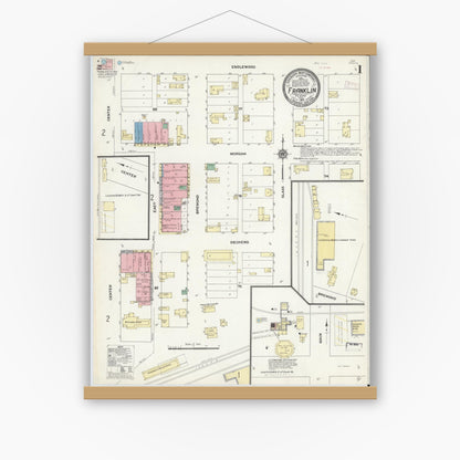 Old map wall art mockup — magnetic wood frame on white wall — Sanborn Fire Insurance Map from Franklin, Robertson County, Texas (1910), Sheet #0001