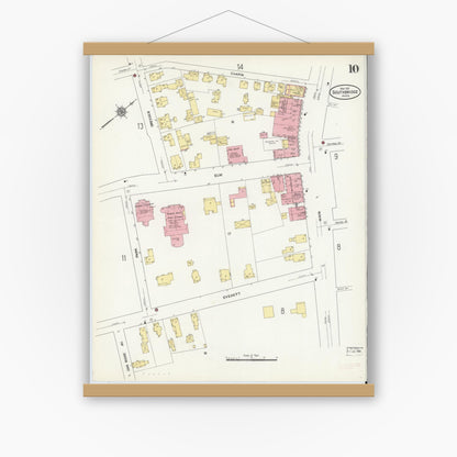 Old map wall art mockup — magnetic wood frame on white wall — Sanborn Fire Insurance Map from Southbridge, Worcester County, Massachusetts (1911), Sheet #0010