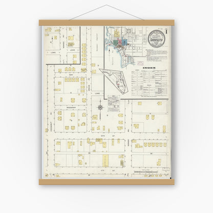 Old map wall art mockup — magnetic wood frame on white wall — Sanborn Fire Insurance Map from Sarasota, Sarasota County, Florida (1913) - Complete Map Set