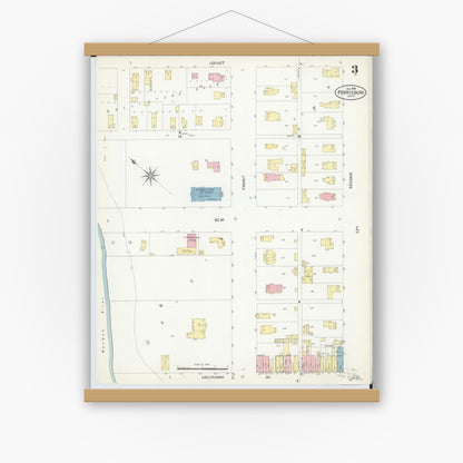 Old map wall art mockup — magnetic wood frame on white wall — Sanborn Fire Insurance Map from Perrysburg, Wood County, Ohio (1908), Sheet #0003