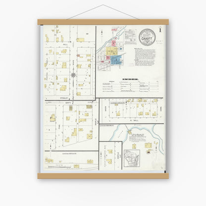 Old map wall art mockup — magnetic wood frame on white wall — Sanborn Fire Insurance Map from Cadott, Chippewa County, Wisconsin (1912), Sheet #0001
