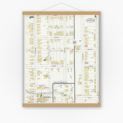 Old map wall art mockup — magnetic wood frame on white wall — Sanborn Fire Insurance Map from Jersey Shore, Lycoming County, Pennsylvania (1901), Sheet #0004