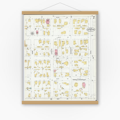 Old map wall art mockup — magnetic wood frame on white wall — Sanborn Fire Insurance Map from Beardstown, Cass County, Illinois (1900), Sheet #0007