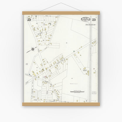 Old map wall art mockup — magnetic wood frame on white wall — Sanborn Fire Insurance Map from Pleasantville, Atlantic County, New Jersey (1924), Sheet #0023