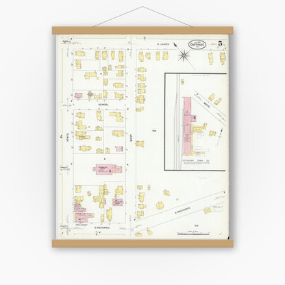 Old map wall art mockup — magnetic wood frame on white wall — Sanborn Fire Insurance Map from Carthage, Jefferson County, New York (1908), Sheet #0005