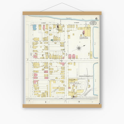 Old map wall art mockup — magnetic wood frame on white wall — Sanborn Fire Insurance Map from Sunbury, Northumberland County, Pennsylvania (1907), Sheet #0006