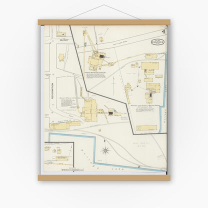 Old map wall art mockup — magnetic wood frame on white wall — Sanborn Fire Insurance Map from Houghton, Houghton County, Michigan (1893), Sheet #0004