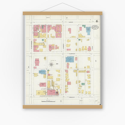 Old map wall art mockup — magnetic wood frame on white wall — Sanborn Fire Insurance Map from Butler, Butler County, Pennsylvania (1906), Sheet #0006