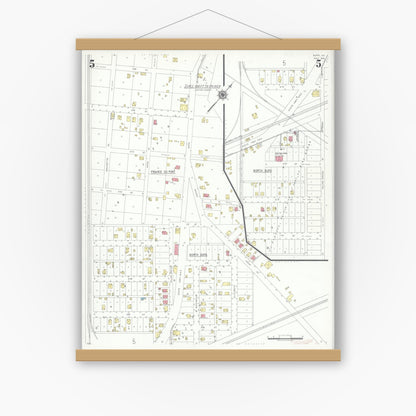 Old map wall art mockup — magnetic wood frame on white wall — Sanborn Fire Insurance Map from Dupo, Saint Clair County, Illinois (1941), Sheet #0005