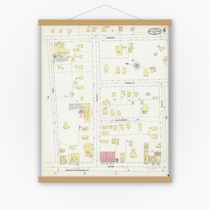 Old map wall art mockup — magnetic wood frame on white wall — Sanborn Fire Insurance Map from Rockland, Plymouth County, Massachusetts (1896), Sheet #0004