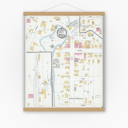 Old map wall art mockup — magnetic wood frame on white wall — Sanborn Fire Insurance Map from Westfield, Marquette County, Wisconsin (1901), Sheet #0001