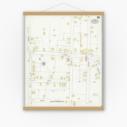 Old map wall art mockup — magnetic wood frame on white wall — Sanborn Fire Insurance Map from Dover, Morris County, New Jersey (1909), Sheet #0018