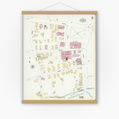 Old map wall art mockup — magnetic wood frame on white wall — Sanborn Fire Insurance Map from Fredonia, Chautauqua County, New York (1907), Sheet #0003