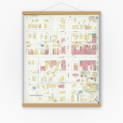 Old map wall art mockup — magnetic wood frame on white wall — Sanborn Fire Insurance Map from Pontiac, Oakland County, Michigan (1903), Sheet #0005