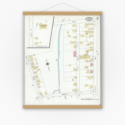 Old map wall art mockup — magnetic wood frame on white wall — Sanborn Fire Insurance Map from Clinton, Worcester County, Massachusetts (1919), Sheet #0007