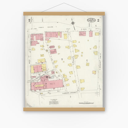 Old map wall art mockup — magnetic wood frame on white wall — Sanborn Fire Insurance Map from Forest City, Rutherford County, North Carolina (1925), Sheet #0002