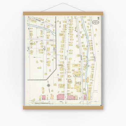 Old map wall art mockup — magnetic wood frame on white wall — Sanborn Fire Insurance Map from Austin, Potter County, Pennsylvania (1911), Sheet #0002