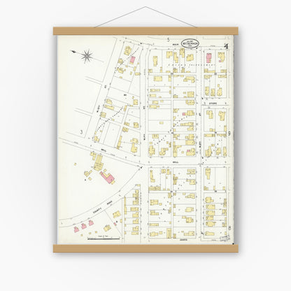 Old map wall art mockup — magnetic wood frame on white wall — Sanborn Fire Insurance Map from Mount Vernon, Posey County, Indiana (1907), Sheet #0004