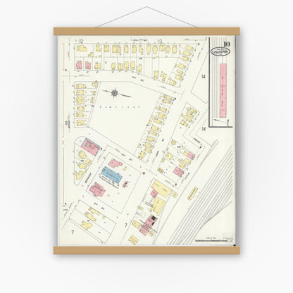 Old map wall art mockup — magnetic wood frame on white wall — Sanborn Fire Insurance Map from Logansport, Cass County, Indiana (1911), Sheet #0010