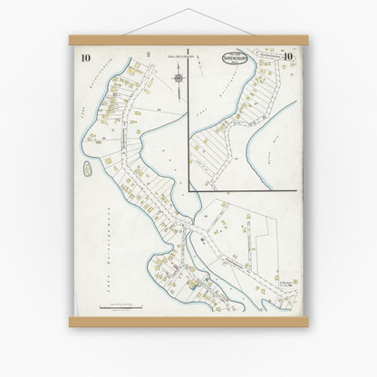 Old map wall art mockup — magnetic wood frame on white wall — Sanborn Fire Insurance Map from Shrewsbury, Worcester County, Massachusetts (1925), Sheet #0010