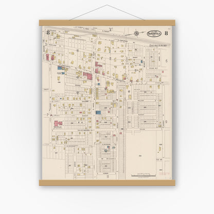 Old map wall art mockup — magnetic wood frame on white wall — Sanborn Fire Insurance Map from Bergenfield, Bergen County, New Jersey (1923), Sheet #0008