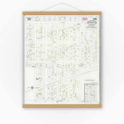 Old map wall art mockup — magnetic wood frame on white wall — Sanborn Fire Insurance Map from Iron Mountain, Dickinson County, Michigan (1930), Sheet #0039