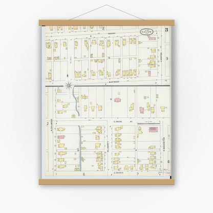 Old map wall art mockup — magnetic wood frame on white wall — Sanborn Fire Insurance Map from Galion, Crawford County, Ohio (1897), Sheet #0003