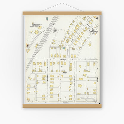 Old map wall art mockup — magnetic wood frame on white wall — Sanborn Fire Insurance Map from Punxsutawney, Jefferson County, Pennsylvania (1901), Sheet #0006