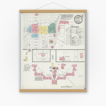 Old map wall art mockup — magnetic wood frame on white wall — Sanborn Fire Insurance Map from Nevada, Vernon County, Missouri (1894) - Complete Map Set